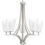 Leap 5 Light Brushed Nickel Etched Opal Glass Modern Chandelier Light