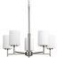 Replay 5 Light Polished Nickel Etched White Glass Modern Chandelier Light