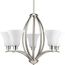 Joy 5 Light Brushed Nickel Etched White Inside Glass Traditional Chandelier Light