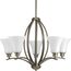 Joy 5 Light Antique Bronze Etched White Glass Traditional Chandelier Light