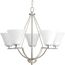 Bravo 5 Light Brushed Nickel Etched Glass Modern Chandelier Light