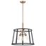 Chassis 3 Light Pendant Fixture Copper Brushed Brass Finish w/ Matte Black Frame