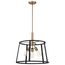Chassis 3 Light Pendant Fixture Copper Brushed Brass Finish w/ Matte Black Frame