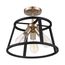 Chassis 3 Light Semi-Flush Mount Fixture Copper Brushed Brass Finish w/ Matte Black Frame