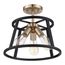 Chassis 3 Light Semi-Flush Mount Fixture Copper Brushed Brass Finish w/ Matte Black Frame