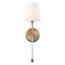 Olmstead 1 Light Wall Sconce Burnished Brass Finish w/ White Linen Shade