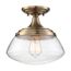 Kew 1 Light Semi-Flush Fixture Burnished Brass Finish w/ Clear Glass