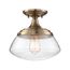 Kew 1 Light Semi-Flush Fixture Burnished Brass Finish w/ Clear Glass