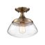 Kew 1 Light Semi-Flush Fixture Burnished Brass Finish w/ Clear Glass
