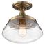 Kew 1 Light Semi-Flush Fixture Burnished Brass Finish w/ Clear Glass