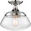 Kew 1 Light Semi-Flush Fixture Polished Nickel Finish w/ Clear Glass