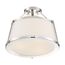 Cutty 3 Light Semi-Flush Fixture Polished Nickel Finish w/ White Fabric Shade