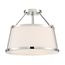 Cutty 3 Light Semi-Flush Fixture Polished Nickel Finish w/ White Fabric Shade