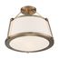 Cutty 3 Light Semi-Flush Fixture Burnished Brass Finish w/ White Fabric Shade