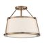 Cutty 3 Light Semi-Flush Fixture Burnished Brass Finish w/ White Fabric Shade
