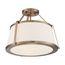 Cutty 3 Light Semi-Flush Fixture Burnished Brass Finish w/ White Fabric Shade