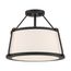 Cutty 3 Light Semi-Flush Fixture Matte Black Finish w/ White Fabric Shade