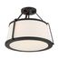 Cutty 3 Light Semi-Flush Fixture Matte Black Finish w/ White Fabric Shade