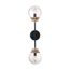 Axis 2 Light Wall Sconce Fixture Matte Black Finish w/ Brass Accents Clear Glass
