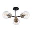 Axis 3 Light Semi-Flush Fixture Matte Black Finish w/ Brass Accents Clear Glass