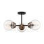 Axis 3 Light Semi-Flush Fixture Matte Black Finish w/ Brass Accents Clear Glass