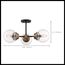 Axis 3 Light Semi-Flush Fixture Matte Black Finish w/ Brass Accents Clear Glass