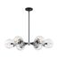 Axis 6 Light Chandelier Fixture Matte Black Finish w/ Brushed Nickel Accents Clear Glass