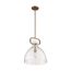 Teresa 1 Light Bell Pendant Fixture Burnished Brass Finish w/ Clear Glass
