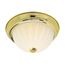2 Light 13" Flush w/ Frosted Melon Glass Polished Brass Finish