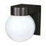1 Light 8" Utility Wall Mount w/ White Glass Globe Black Finish