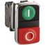 Push-Button Switch, 22 mm Mounting Hole Dia, Momentary, Rectangle, Green and Red Pushbutton, Nonilluminated, Momentary, On-Off, Shock and Vibration Resistant, ZB4BA7341