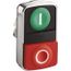 Push-Button Switch, 22 mm Mounting Hole Dia, Momentary, Rectangle, Green and Red Pushbutton, Nonilluminated, Momentary, On-Off, Shock and Vibration Resistant, ZB4BL7341