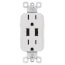 3.1A USB Chargers w/ Tamper-Resistant Duplex 15A Receptacles - White (15A, 125V)