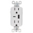 Tamper Resistant Duplex Receptacle Outlet w/ 6A USB Type AC Charger - White (15A, 125V)
