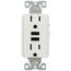 Combination Duplex Receptacle & 3.6A USB Charger, 2P, 3W, NEMA 5-15R - White (15A, 125V)