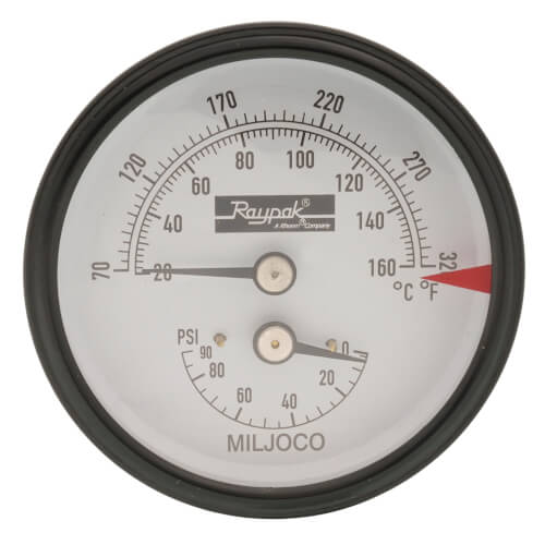 Main product image of T&P Gauge 70 to 250F, 0 to 90 PSI, 007205F