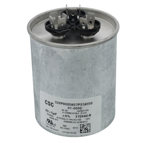 Main product image of 80/5 MFD Dual Capacity Round Capacitor (370V), 01-0092