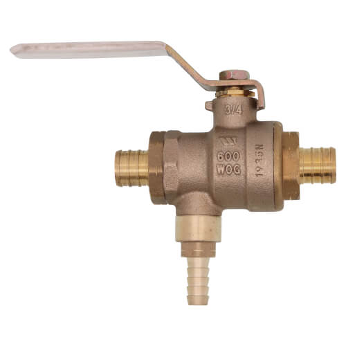Main product image of 3/4" LFBRVM1 PEX Crimp x PEX Crimp x Barb Combination Ball Valve and Relief Valve, 125 PSI (Lead Free)