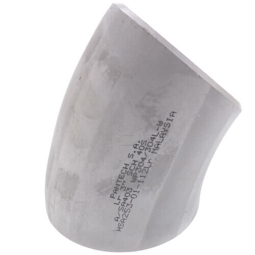 1-1/2" Sch 10 Stainless Steel Butt-Weld 45° Long Radius Elbow