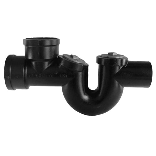 Main product image of 4" x 3" Service Weight Cast Iron Improved Running Trap w/ Double Cleanout & Tee Branch