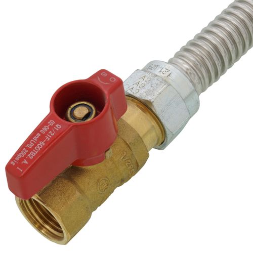 Main product image of Model 30-3135-18 1/2" ID (5/8" OD) Stainless Steel Gas Connector 1/2" MIP x 1/2" FIP Ball Valve (18" Length)