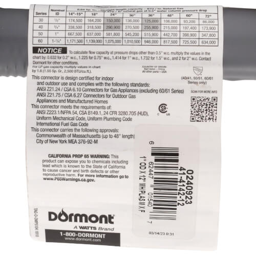 Main product image of Model 41-4142-12 1" OD (3/4" ID) Gray PVC Coated High BTU SS Gas Connector 3/4" MIP x FIP (12" Length)