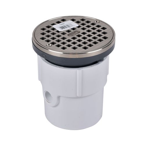 Main product image of 3" or 4" PVC General Purpose Drain w/ 5" Nickel Grate & Round Ring, 72067