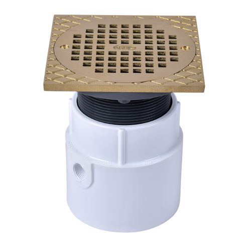 Main product image of 4" PVC Pipe Base General Purpose Drain w/ 6" BR Grate & Square Ring, 72148