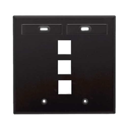 Main product image of Dual-Gang Quickport, Wallplate w/ ID Windows, 3-port (Black)