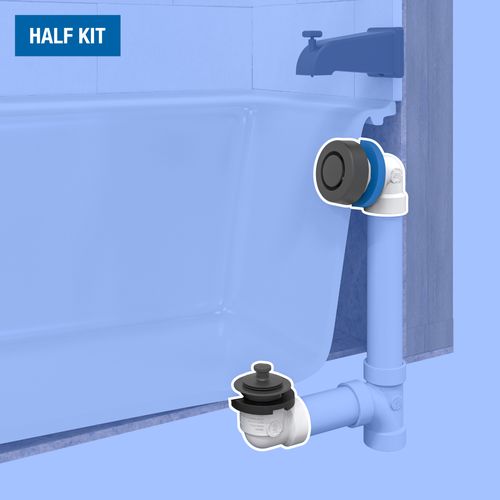 Main product image of True Blue PVC Bath Waste Half Kit w/ Push n' Pull Stopper & Test Kit, Finished Drain Spud (Matte Black)