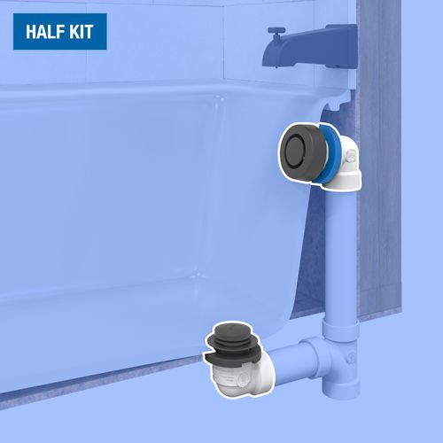 Main product image of True Blue PVC Bath Waste Half Kit w/ Touch Toe Stopper & Test Kit, Finished Drain Spud (Matte Black)