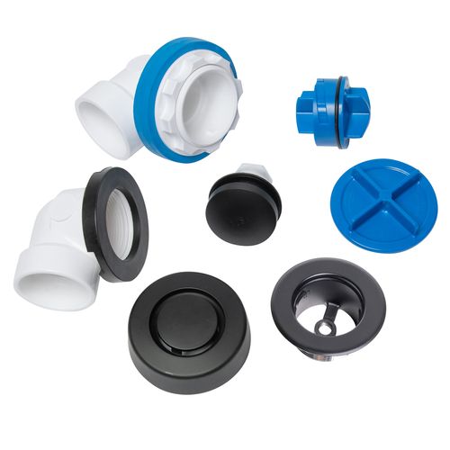 Main product image of True Blue PVC Bath Waste Half Kit w/ Touch Toe Stopper & Test Kit, Finished Drain Spud (Matte Black)