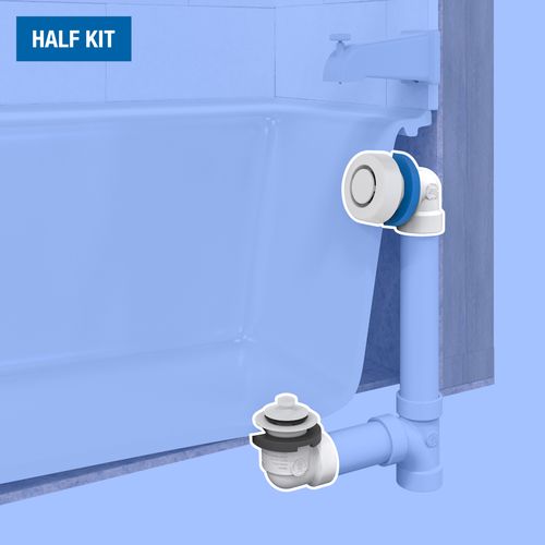 Main product image of True Blue PVC Bath Waste Half Kit w/ Uni-Lift Stopper, Test Kit & Finished Drain Spud (White)