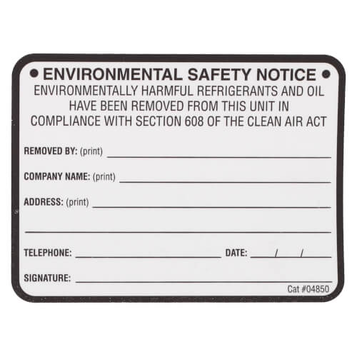 Refrigerant Removed Labels (Pack of 10)
